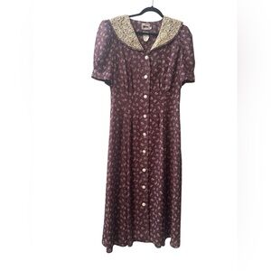 Leslie Fay Burgundy Floral Dress with Cream Collar